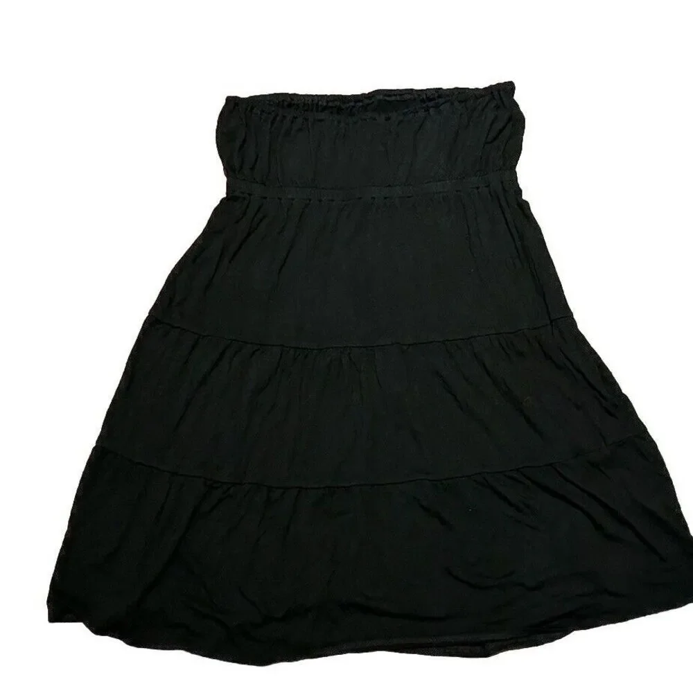 TIBI Strapless Dress Tiered Black Rayon Spandex‎ Size Small